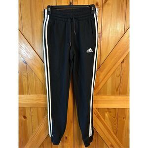 Adidas Fleece 3-Stripes Size XS Black Tapered Cuff Pants (0349)